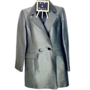 ELLEN TRACY Double Breast 100% Silk Jacket Gray Size 2 Must See Video F…